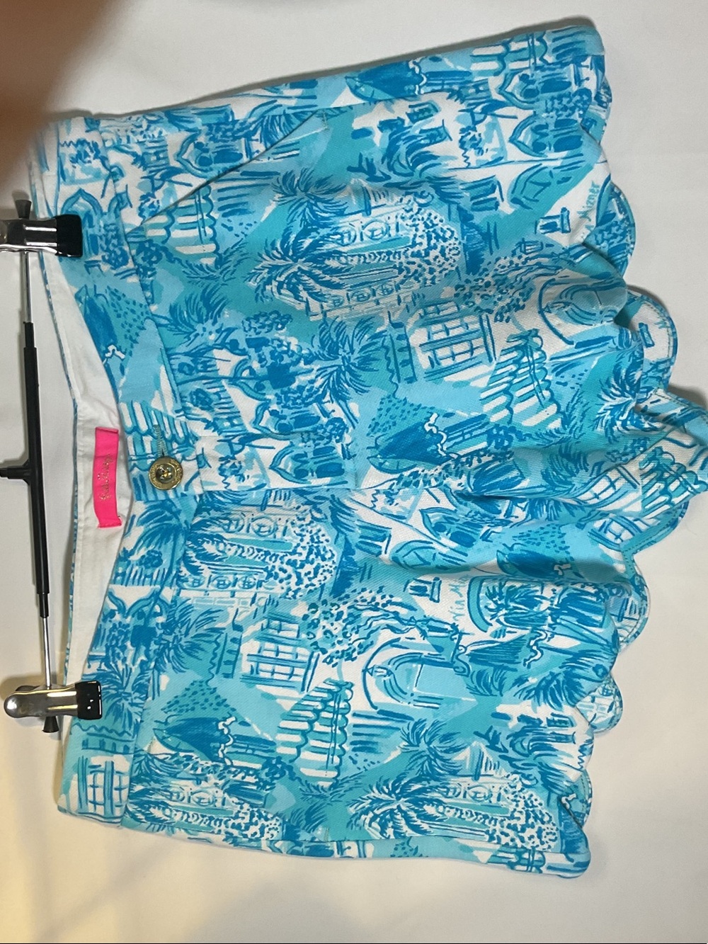 Lilly Pulitzer Blue and White Printed Scallop Hem Shorts